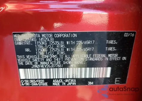 2016 Toyota Rav4 Le z USA, uszkodzony, nr VIN JTMZFREV2GJ077861